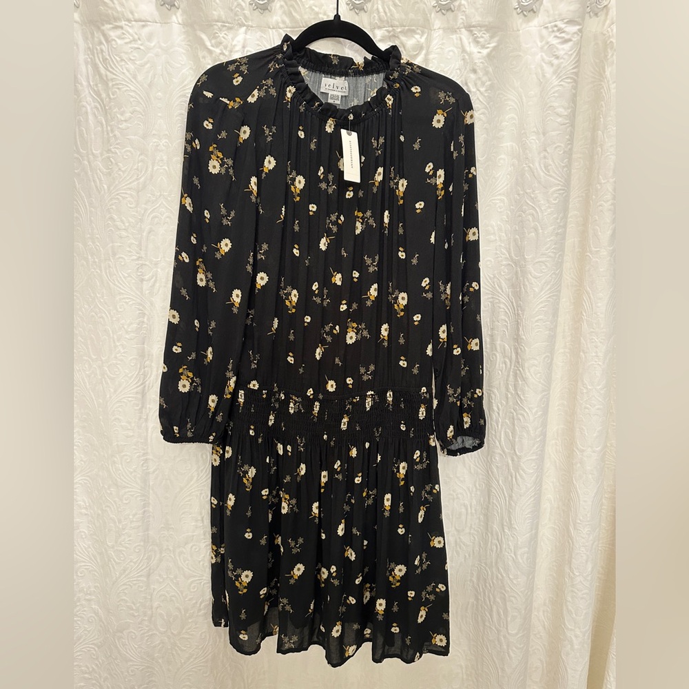 Anthropologie NWT black dress with drop waistband